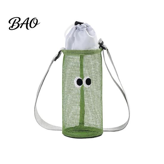 Hand Free Water Bottle Holder Mesh Drawstring Crossbody Cup Holder, Adjustable Strap Breathable Carrier Sling Bag, Cute Cartoon Pattern Pouch