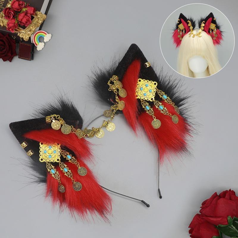 Tibetan Hair Accessories Exotic Wolf Ears Beast Ears Headband Bohemian Travel Photography Props Miaojiang Tassel Wolf Ears Wolf Tail Set