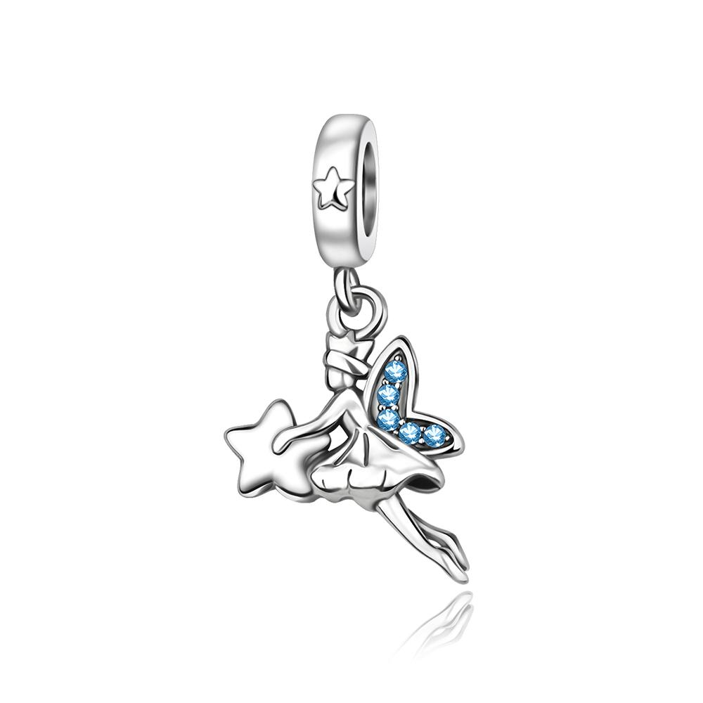 Memories 925 Silver Crystal Ball Fairy Crown Princess Dress Charm Fit DIY Bracelet Necklace Child's Birthday Gift