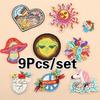9Pcs/set Colorful Heart Sun Mushroom Patch Embroidered Iron On Patches For Clothing Embroidery Desig