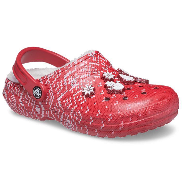 Crocs Classic Lined Clog Holiday Charm - Red Unisex Sneakers White 207687-646