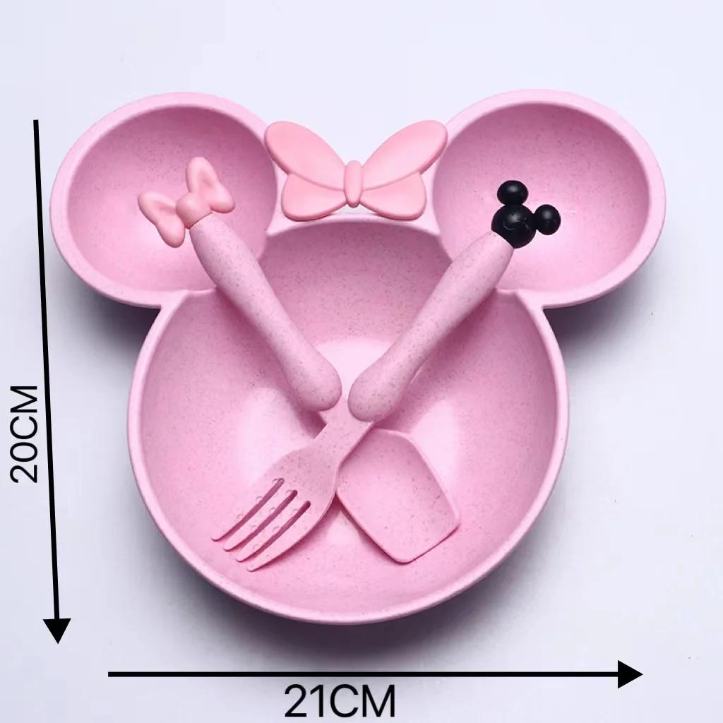 3pcs Wheat Straw Baby Cartoon Tableware Set Kindergarten Dinner Plate Durable To Baby Feeding Plate Training Bowl Spoon Fork