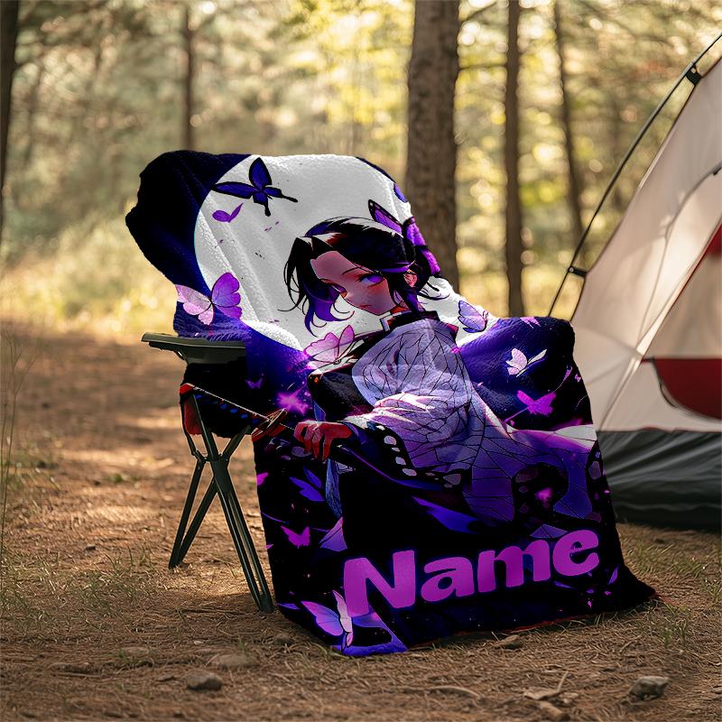 Personalized Custom Name Blanket - Demon Slayer Shinobu Kocho Print Design,Blanket for Sofa,Bed,Travel,Camping - Soft and Warm, Great Gift