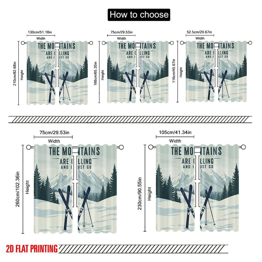 2pcs 2D Flat Printing Window Treatment Curtains Mountain Skiing Snow Adventure Polyester Without Electricity 0 Perfect for