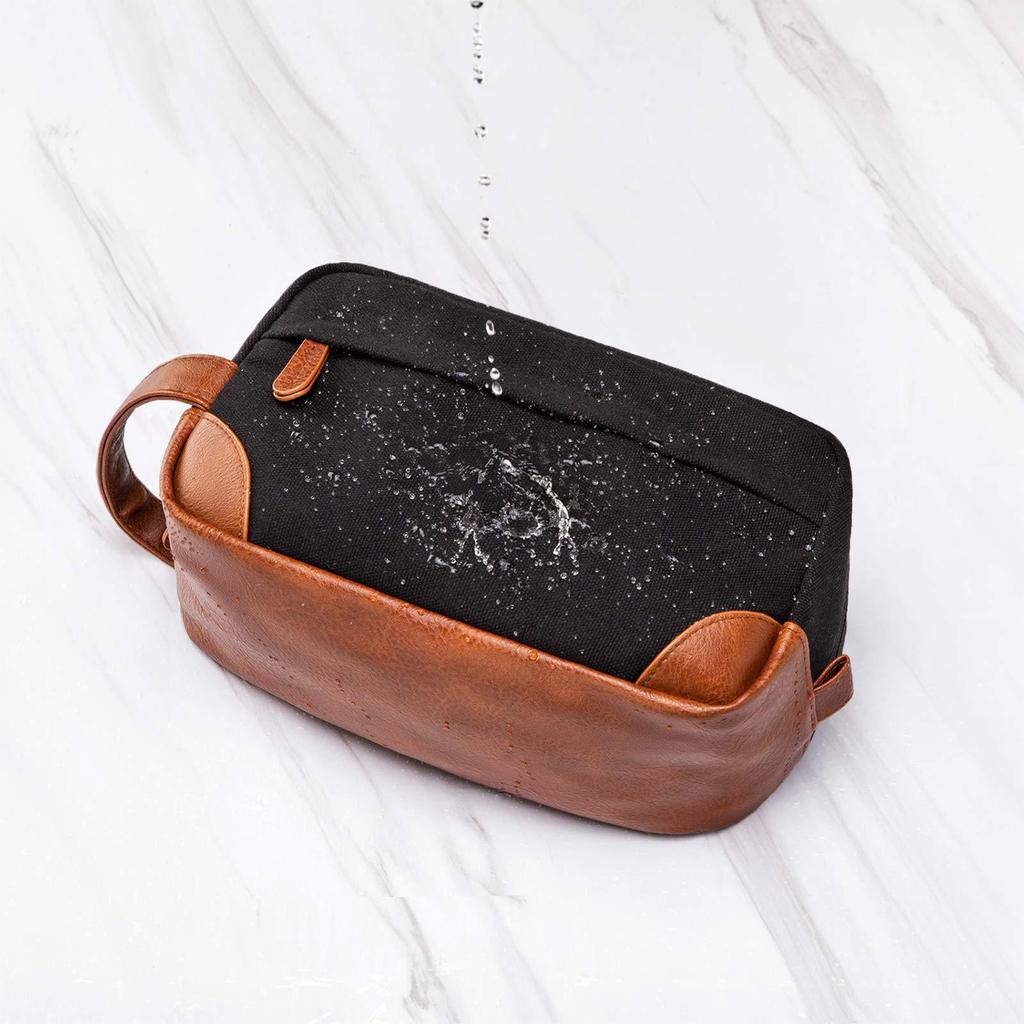 Vintage Waterproof Travel Toiletry Bag – Large-Capacity Canvas & PU Leather Dopp Kit for Men & Women