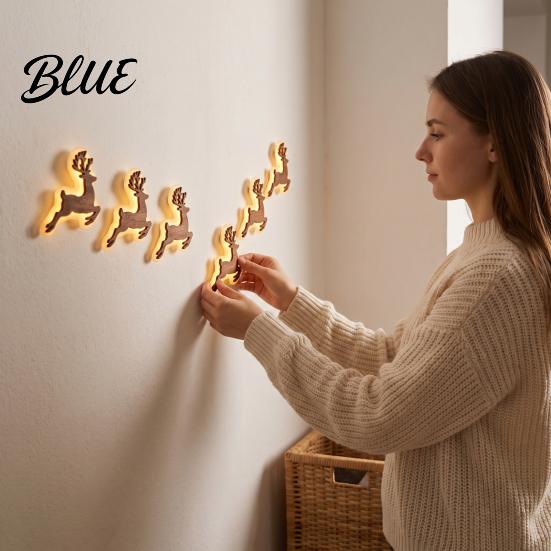 Christmas Gift for Xmas Decor Wall Silhouette Glowing Wooden Family 7Pcs Lights LED Reindeer Decorations