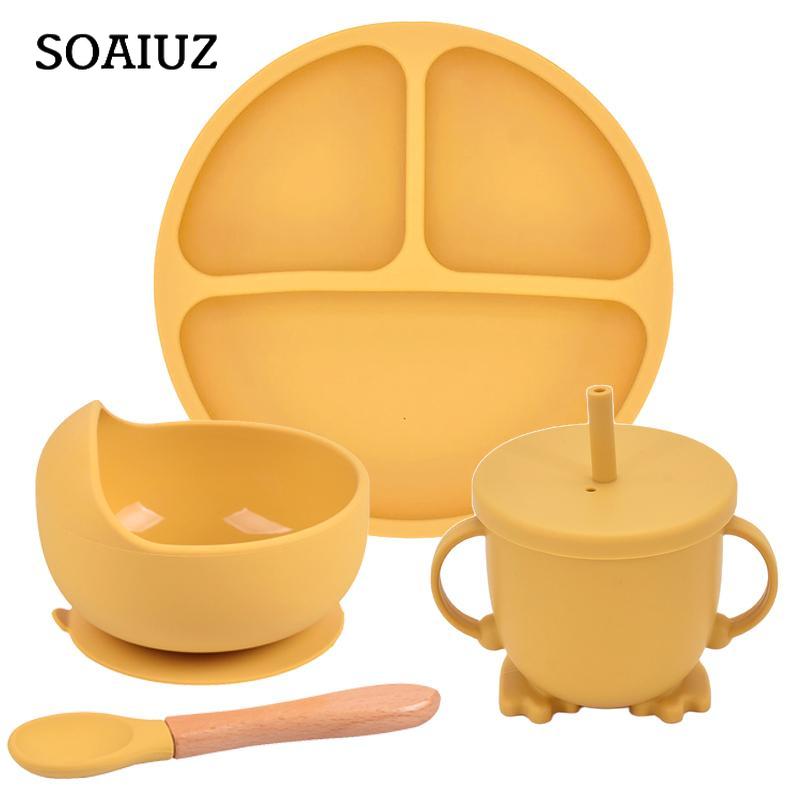 

4 шт./компл., силиконовые детские нагрудники, набор посуды, чашка-непроливайка, термостойкая, водонепроницаемая посуда для детей, столовая посуда для кормления, кухонная утварь