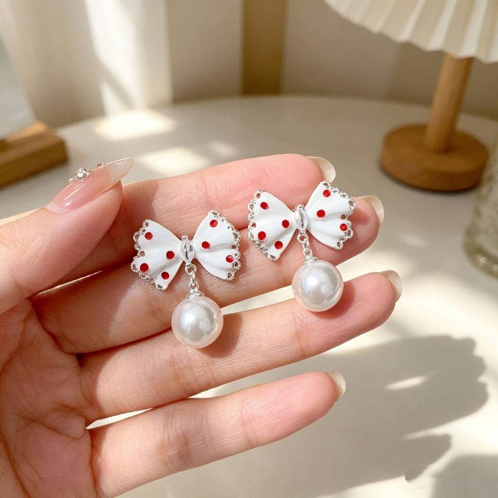 Cute Pearl Bowknot Drop Earrings For Women Trendy Dot Bow Dangle Earrings Minimalist Sweet Wedding Party Jewelry Pendientes Gifts