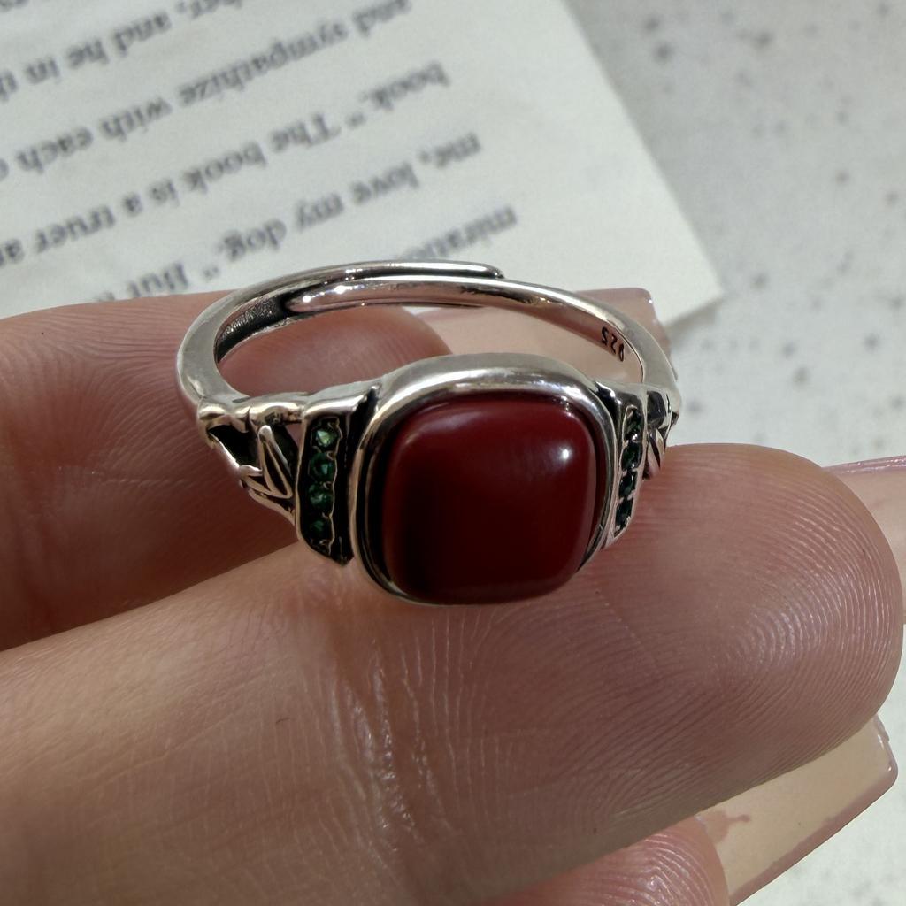 925 Sterling Silver Rings for Women Couple Minimalist Retro Red Stone Ring Fine CZ Jewelry Birthday Gift Prevent Allergy