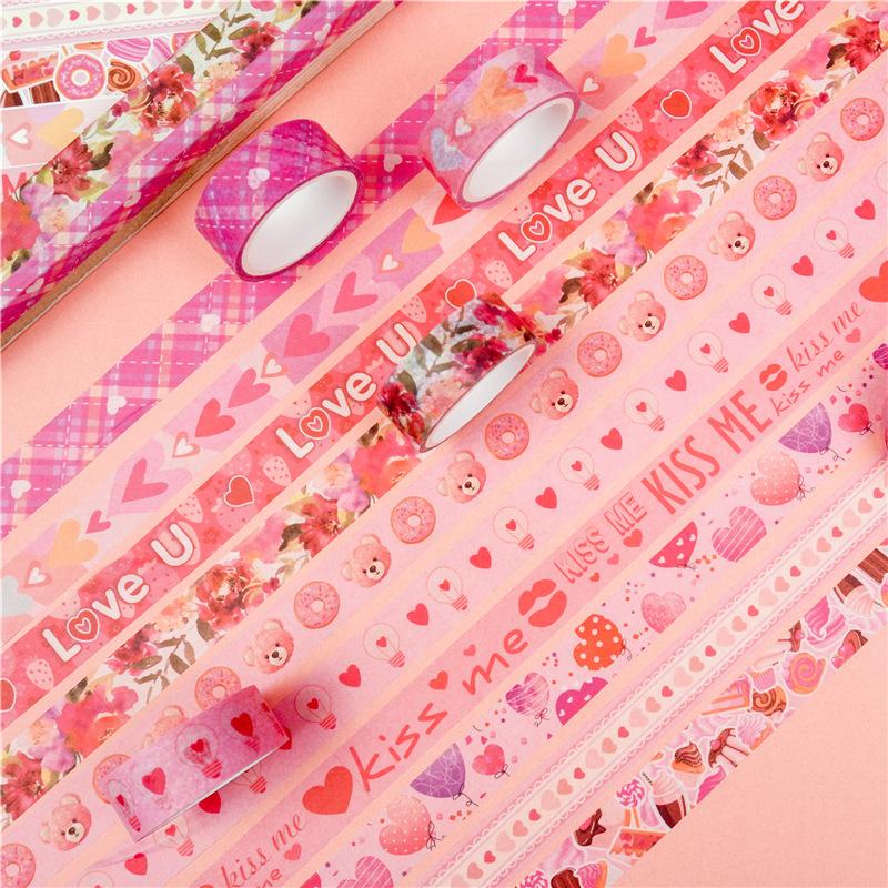 10pcs Valentine's Day Paper Washi Tape Set 15mm Sweet Love Letter Adhesive Masking Tapes Diary Decoration Stickers