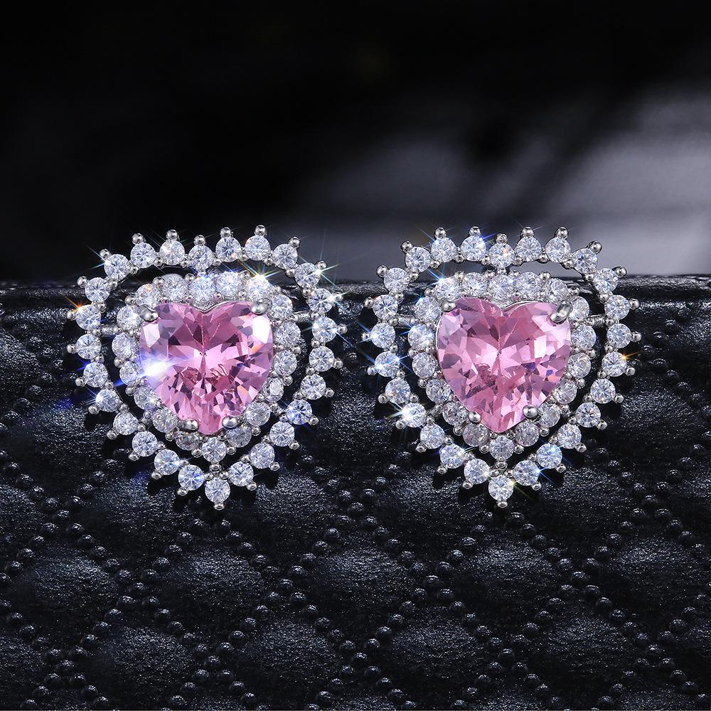 Cao Shi Heart-Shaped Zircon Earrings for Girls - Trendy All-Match Forest Style