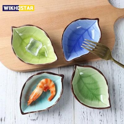 1/4 Pezzi Piattini in Ceramica a Foglia Smalto Crepato Creativo Piatti in Ceramica a Foglia per Condimenti Salsa di Soia Aceto Piatto Multiuso per Cucina