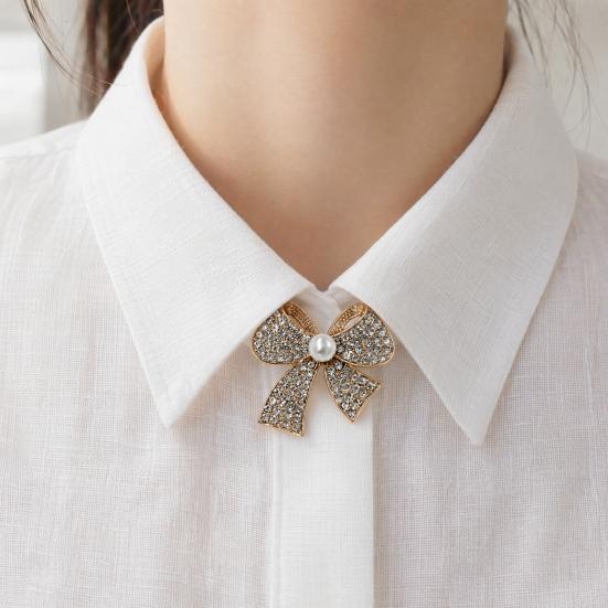 Women Decorative Pin Brooch Pin, 3D Bow Design with Imitation Pearl, Long-lasting Strong Buckle Badge for Coats Shirts Bags Accessories