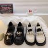 Girls' Black Leather Princess Shoes - 2025 Spring/Autumn Collection, Soft Sole, Fashionable and Stylish for Big and Little Kids