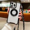Four Corners Strap Case For iPhone 17 15 14 13 12 Pro Max 16 Plus 11 Pro Crossbody Cord Lanyard Shockproof Clear Magnetic Cover