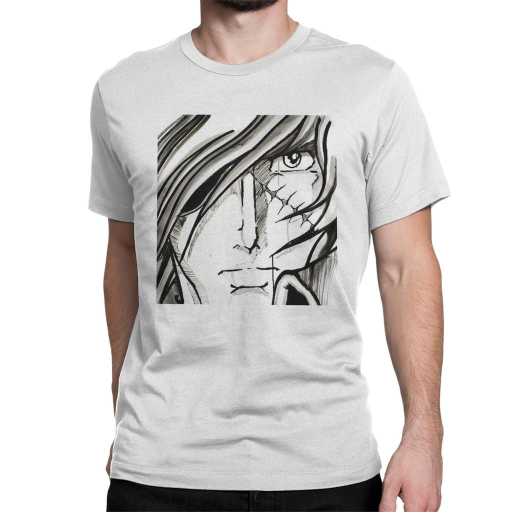 Men Albator Portrait Scar T Shirts Space Pirate Captain Harlock Pure Cotton Tops Novelty Short Sleeve Crewneck Tee Shirt T-Shirt