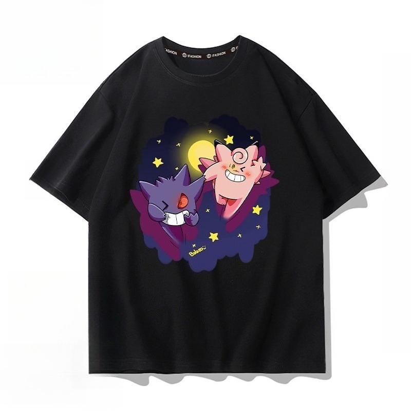 

Pokémon Gengar Black Tee Pure Cotton Tshirt Mens 2026 Summer Fashion Oversize Street Casual Y2K Tops Streetwear Clothing S