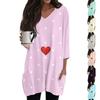 Modisches Damen-Oberteil mit V-Ausschnitt, Tasche, Valentinstags-Print und 3/4-Ärmeln
