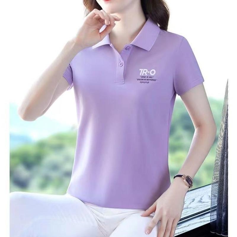 Summer Sports POLO Shirt Printed Short-sleeved T-shirt Women's Lapel Top