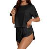 Women's Pajama Set Short Sleeve Striped Printed Two-piece Loungewear  Neck Pajamas Split Shorts Set Soft Sleepwear