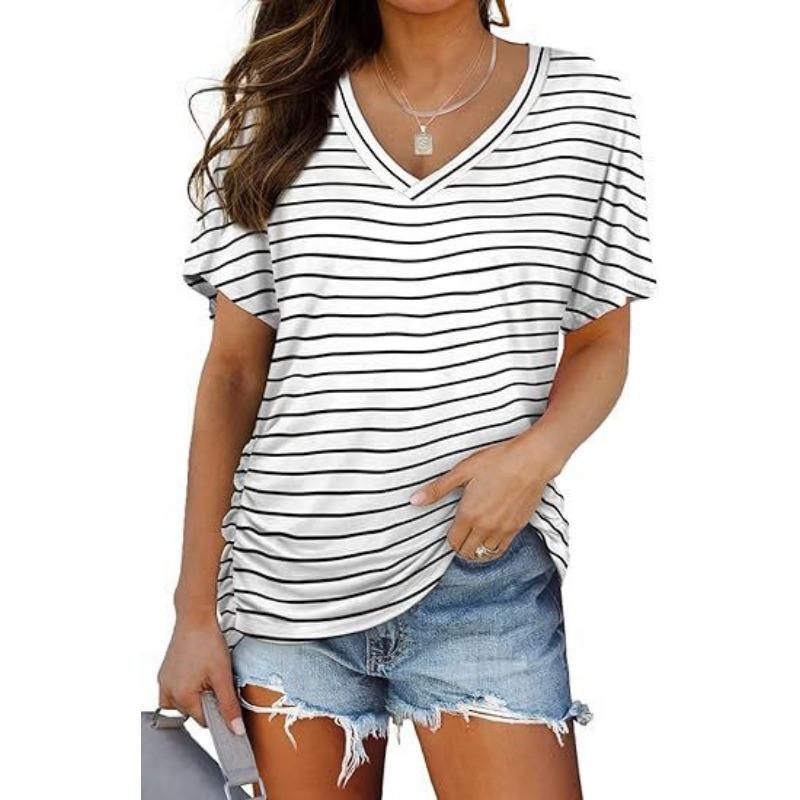 Women's Striped  T-Shirts (women’s) Printed Fashion Gradient Short Sleeved Casual V-neck T-shirt for Women