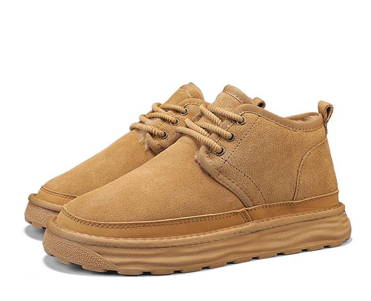 New winter velvet thickened cotton shoes with integrated leather and fur, non-slip thick-soled warm cotton shoes, snow boots.