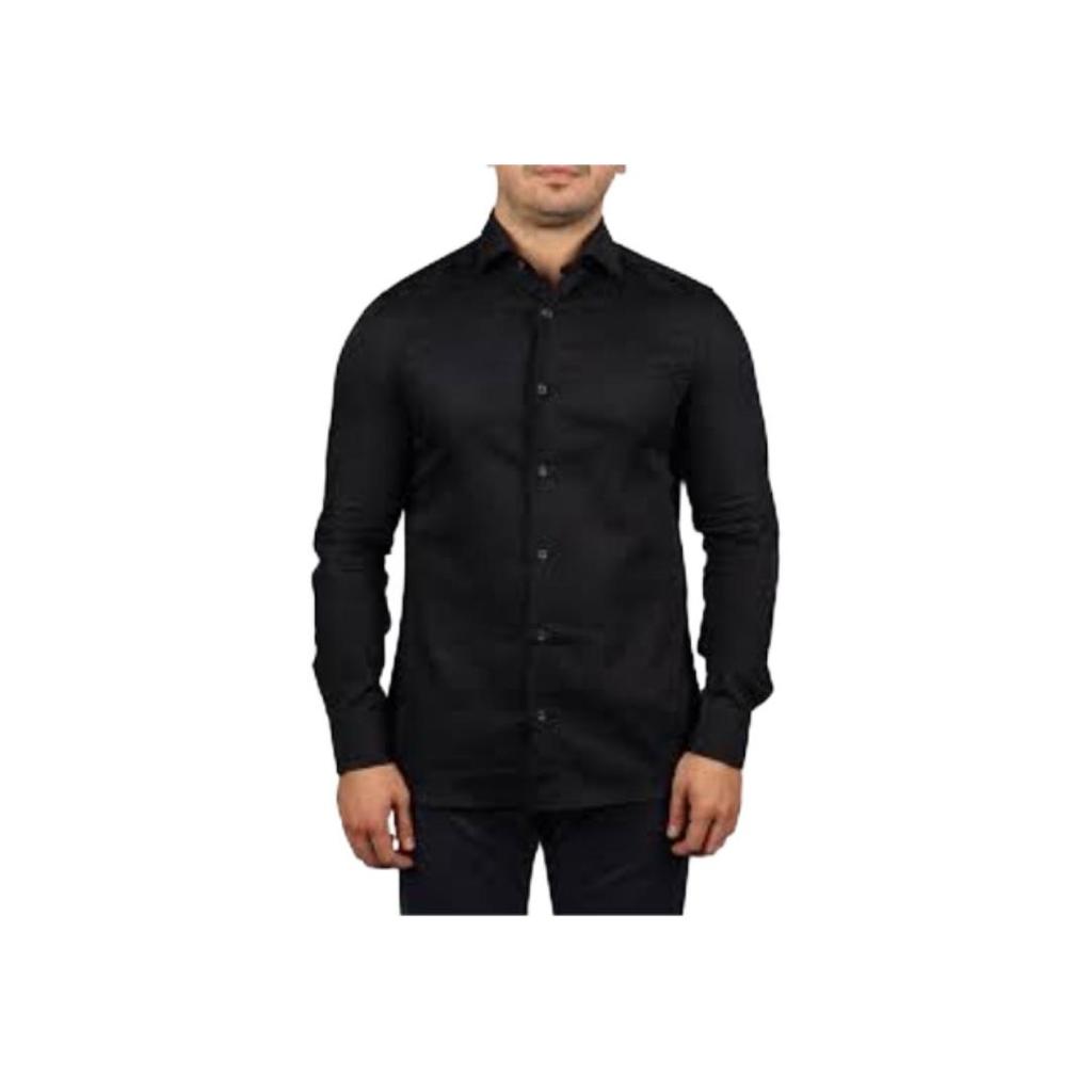 Emporio Armani Solid Color Casual Polo Long Sleeve Shirt Men Shirts Black 6L1C86-1N8JZ-F003