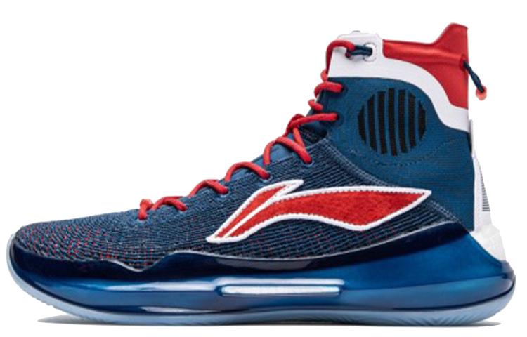 Li Ning YuShuai 13 Тканевая Амортизация Скользкая Устойчивая к Истиранию Высокие Баскетбольные Кроссовки Мужские Сине-Красные ABAP065-12 40