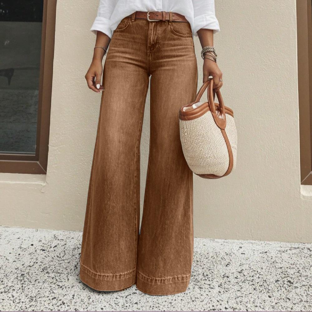 Women Vintage Denim Jeans Ladies Casual Wide Leg Straight Pants Full Length Long Pant