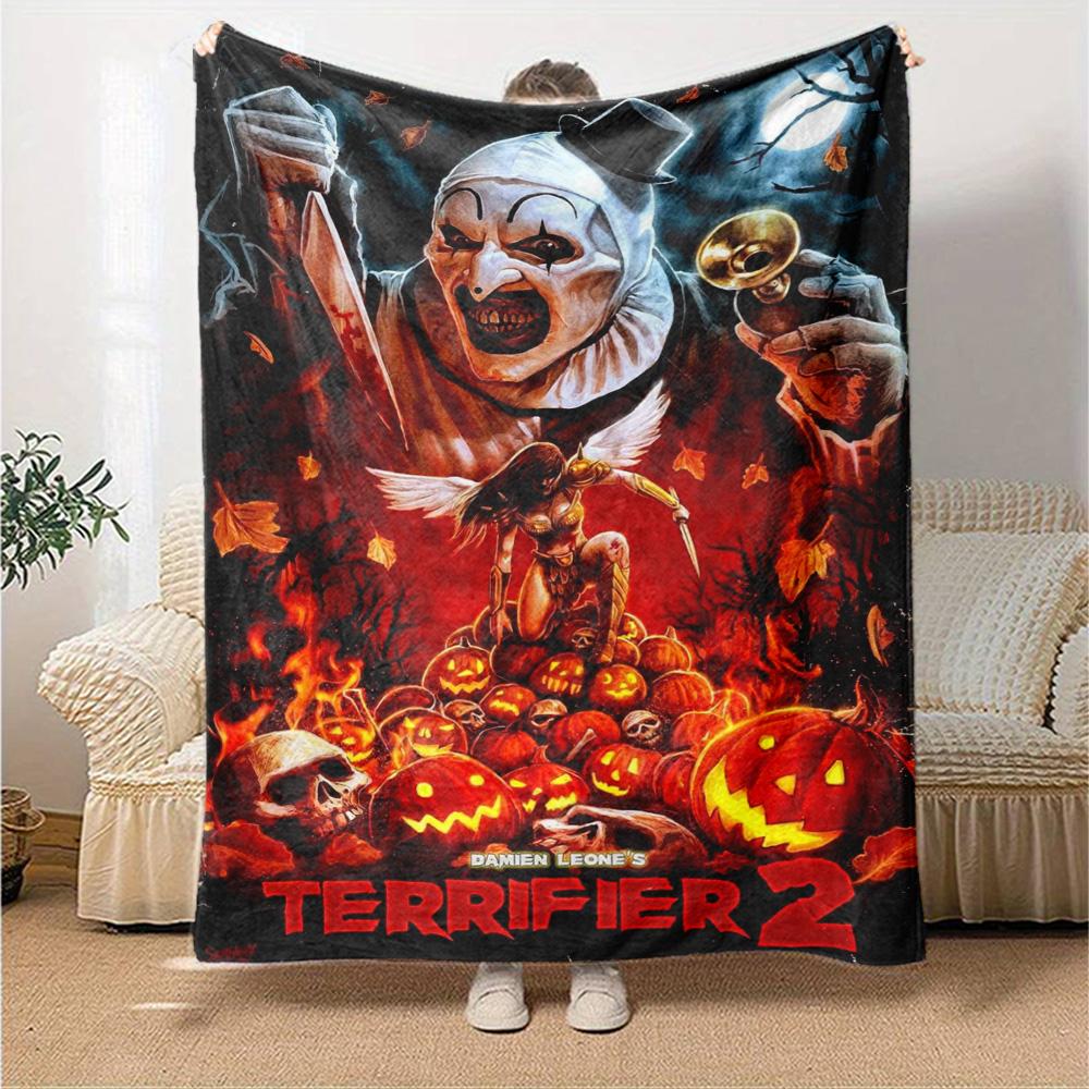 Terrifier Horror Print Flannel Blanket High Quality Warm Comfortable Cover for All Seasons Perfect for Gifts Home Decor