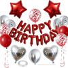 Black Gold Happy Birthday Decorations Balloon Kit with Banner Foil Heart and Star Valentine's Day Wedding Party Balloons