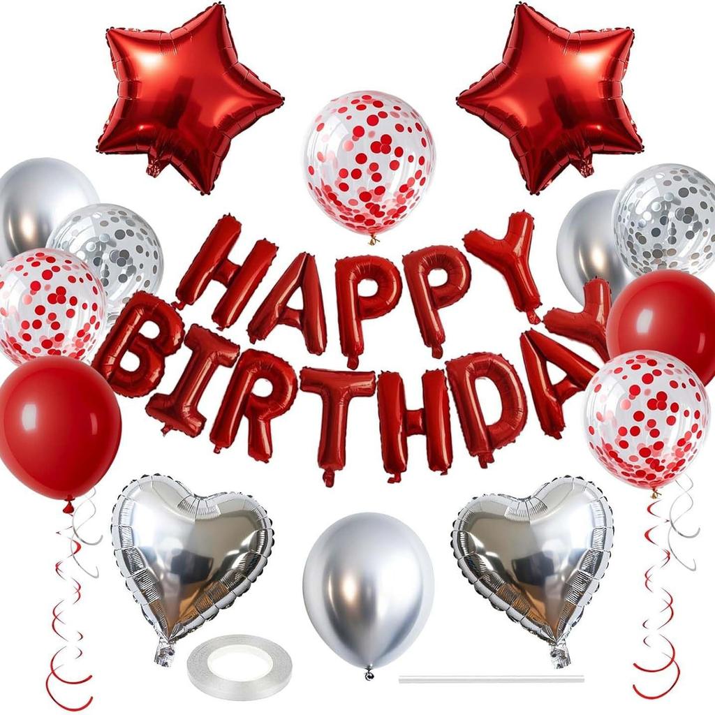 Black Gold Happy Birthday Decorations Balloon Kit with Banner Foil Heart and Star Valentine's Day Wedding Party Balloons