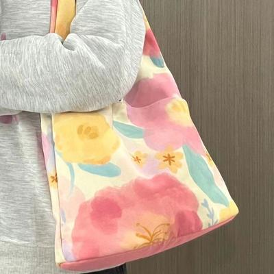 Summer New Small Fresh Bucket Bag for Women, Large-capacity Portable Canvas Bag, Fashionable Literary Underarm Bag