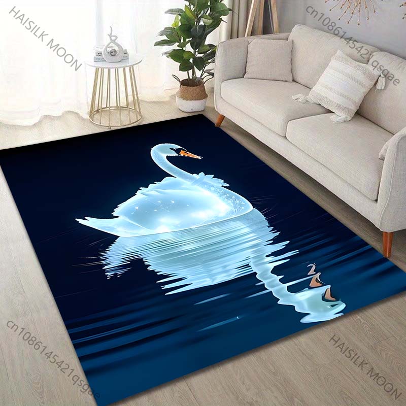 Multiple Sizes Swan Pattern Carpet Pattern Carpet for Living Room Bedroom Sofa Home Decor Non-slip Floor Mat Luxury Gift