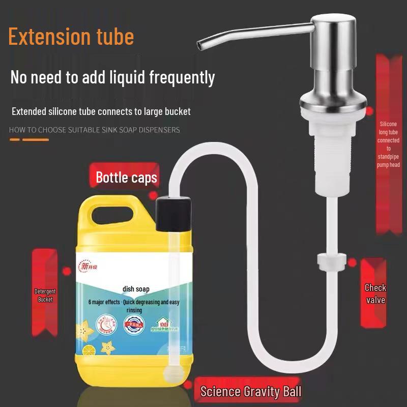 Stainless Steel Kitchen Soap Dispenser with Silicone Extended Tube and Pump Head