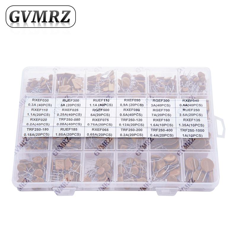 610PCS-24Values Self-Recovery Fuse Assorted PPTC KIT 0.05A 0.1A 0.2A 0.25A 0.3A 0.4A 0.5A 0.75A 0.9A 1.1A 1.35A 2A 2.5A 3.75A