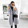 Women's Long Faux Fur Coat Hooded Horizontal Striped Warm Winter Outerwear