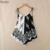 ZANZEA Damen Boho Print Lässige Ärmellose V-Ausschnitt Slip Camisoles