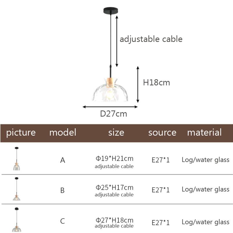 Nordic Glass Pendant Lights LED Wood Decorative Hanging Lamps For Dining Room Living Room Bedroom Study Indoor  Lighting Fixture