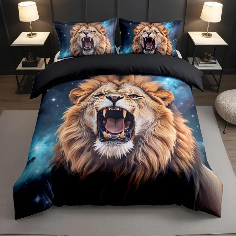 Lion Duvet Cover Set King Size Wild Animal Pattern Bedding Set Decorative Comforter Covers Wildlife Theme Quilt Cover For Teens