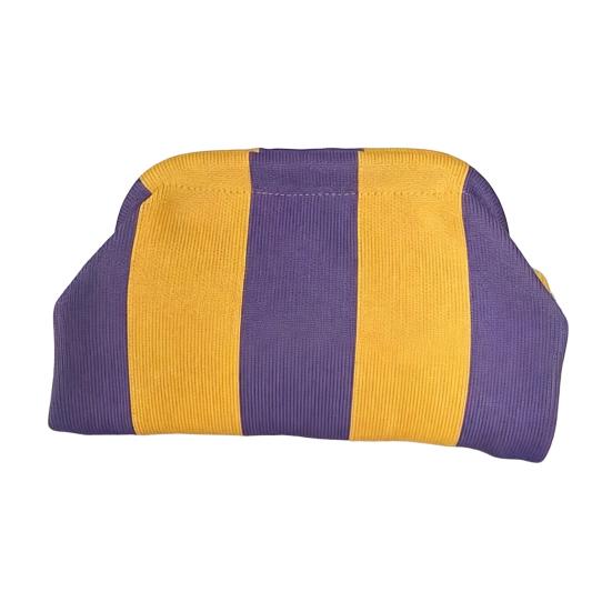 Lightweight Vacation Bag Women Woven Striped Clutch Purse, Large Capacity Kiss Lock Travel Makeup Organizer Cosmetic Pouch, Summer Beach Evening