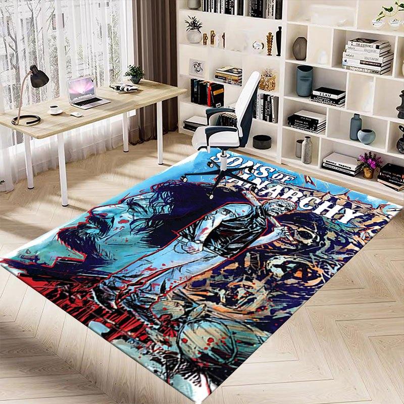 1pc Sons of Anarchy Themed Office Carpet Chair Mats - Durable Polyester Rug for Home Theater, Office, Dorm Room Decor - tA07