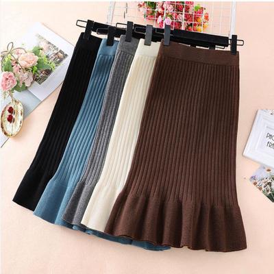 Women's Knitted Mermaid Skirt Fall Winter High Waist Elastic Knitted Bodycon Skirt Ladies Pencil Skirt
