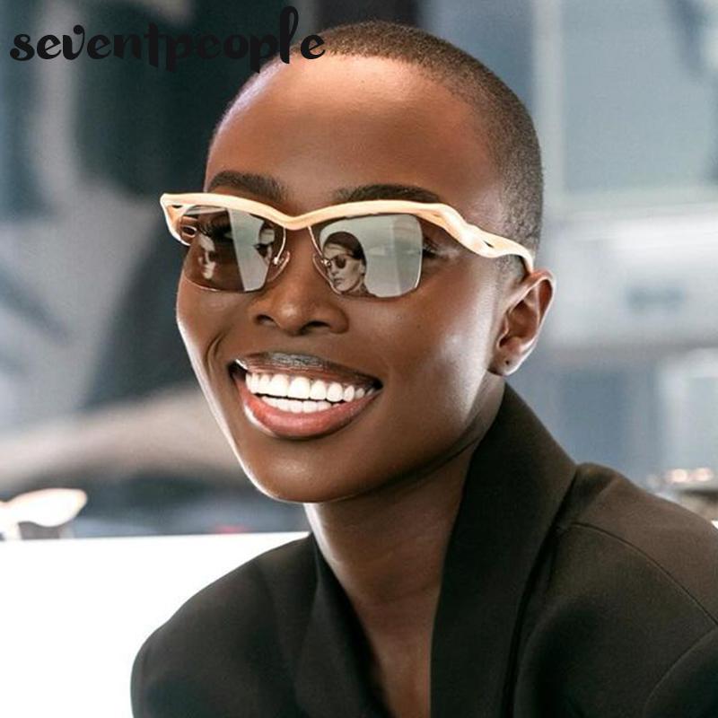 Semi-Rimless Rectangle Sunglasses Women Men  Luxury Brand Vintage Small Frame Punk Eyewear Shades For Male Trendy Sunglass