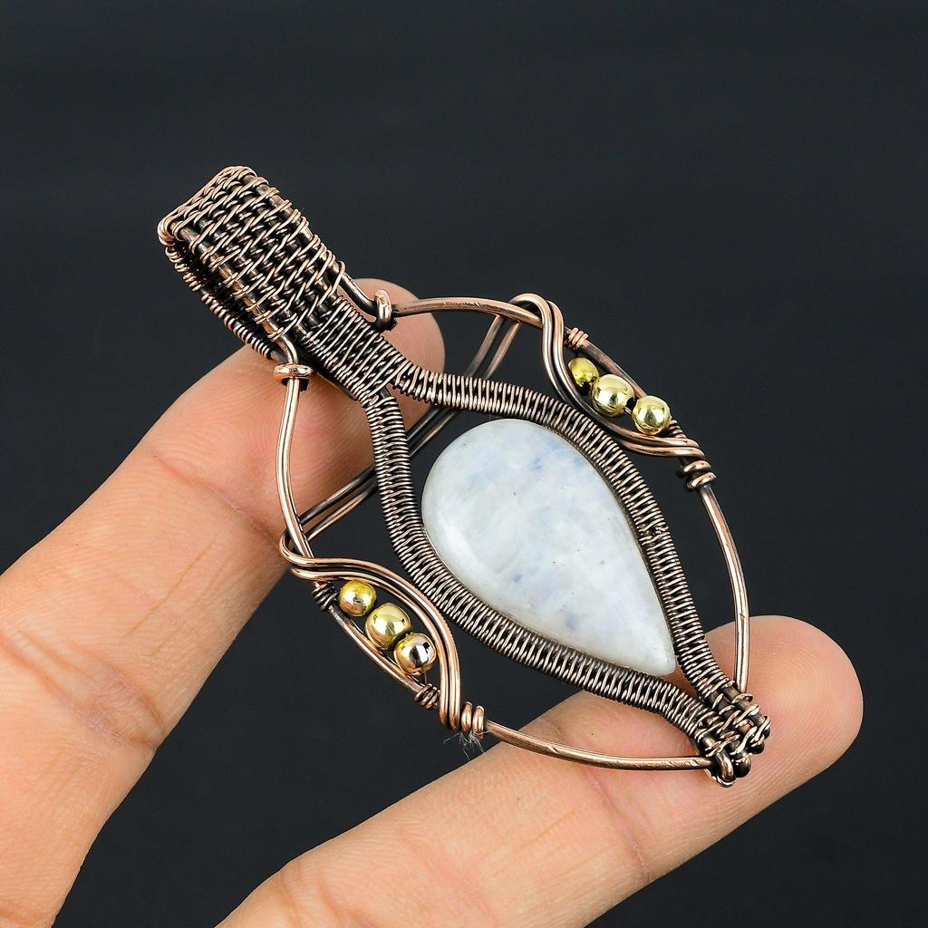 Moonstone 999 Copper Wire Wrapped Pendant, Handmade Gemstone Pendant, Gift For Mom Antique Jewelry