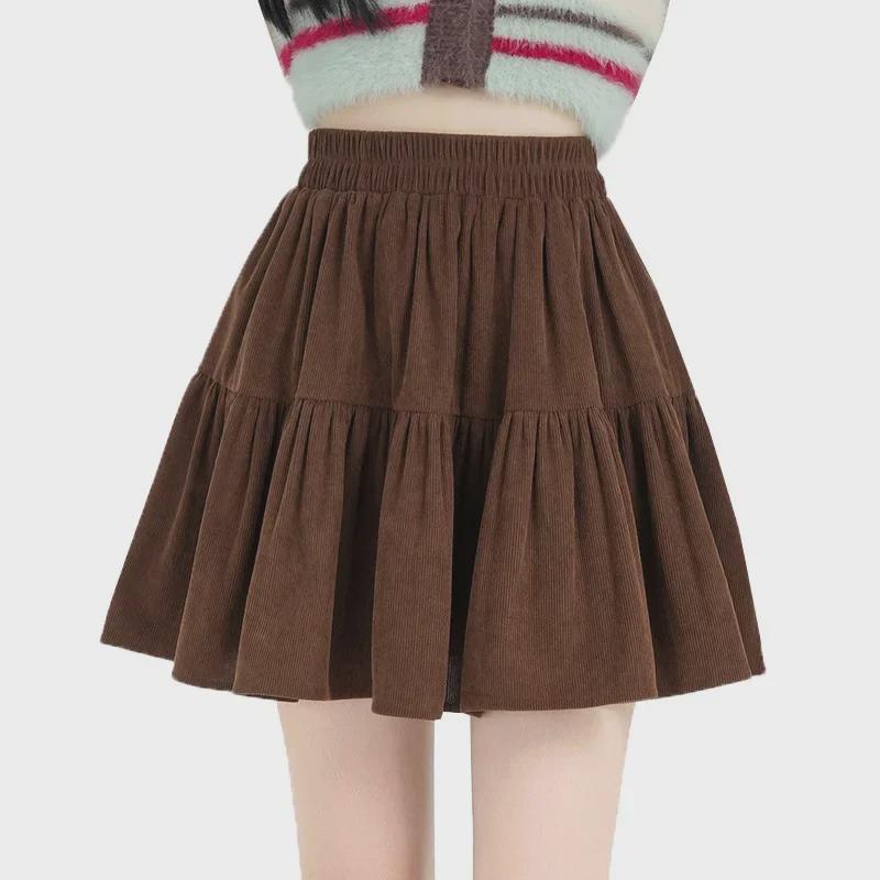 2024 Autumn/Winter High Waist Corduroy Ruffle A-Line Skirt