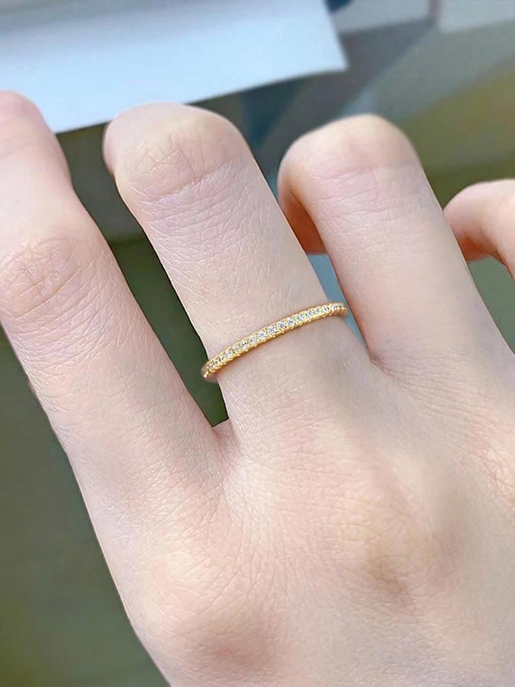 Genuine Copper 1.4Mm Simplicity Fashion Full Zircon Stackable Plain Ring Design For Women Daily Party Personalized High-Grade Jewelry Creation