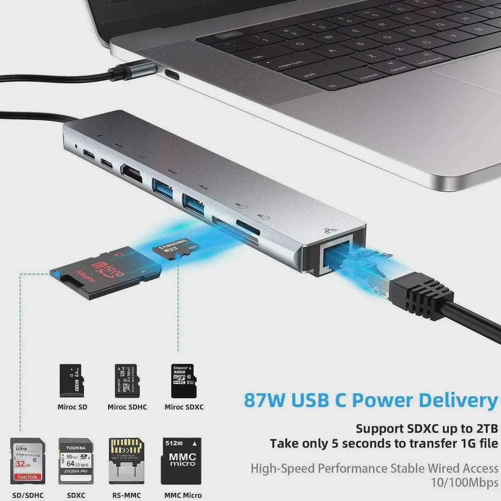 8-in-1 USB-C Multifunktions-Dock: HDMI, Netzwerkkarte & Mehr für Notebooks