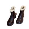 Leather Coarse Heel Snow Boots Women's 2025 New Winter Martin Boots Northeast Boots Thick Velvet Cotton Shoes High Heel Short Boots