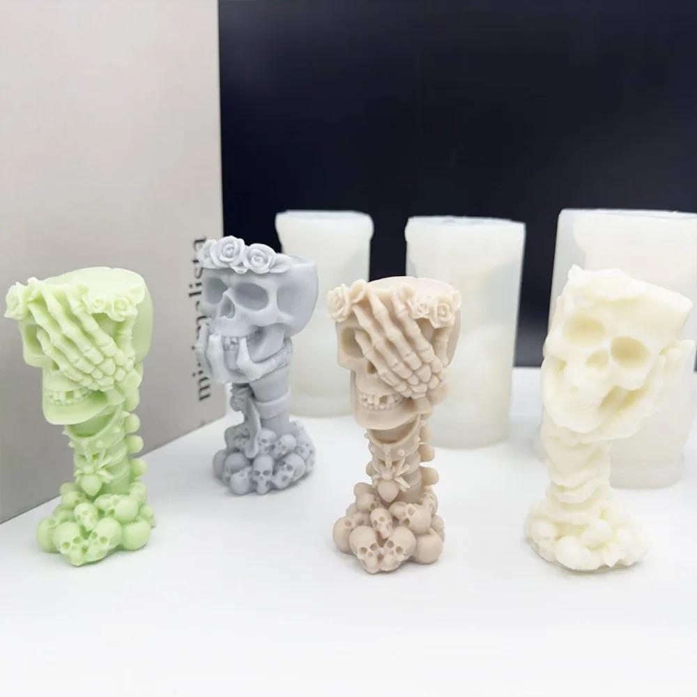 Skull Series Candle Silicone Mold Halloween Rose Skull Plaster Resin Mold DIY Soap Making Tool Halloween Decorative Decoration Candle Making Tools